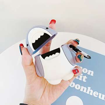 ZOSTLAND Cute Shark Wireless Earphone Case,Thick Soft Portable Silicone Shockproof Skin Cover Storage Box Compatible with Apple AirPods 2&1 Earplug AirPods Charging Station Case (Shark,Airpods2&1)