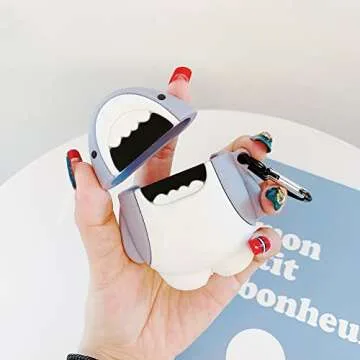 ZOSTLAND Cute Shark Wireless Earphone Case,Thick Soft Portable Silicone Shockproof Skin Cover Storage Box Compatible with Apple AirPods 2&1 Earplug AirPods Charging Station Case (Shark,Airpods2&1)