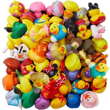 ValenLyra 100 Pack Rubber Duck for Jeeps Ducking - 2" Bulk Floater Duck for Kids - Baby Bath Toy Assortment with Bag - Party Favors, Bath Time, Birthdays, and More (100 Varieties)