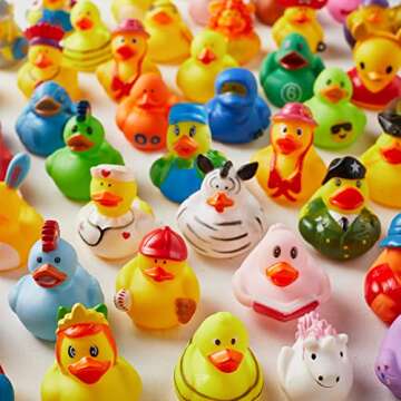 ValenLyra 100 Pack Rubber Duck for Jeeps Ducking - 2" Bulk Floater Duck for Kids - Baby Bath Toy Assortment with Bag - Party Favors, Bath Time, Birthdays, and More (100 Varieties)