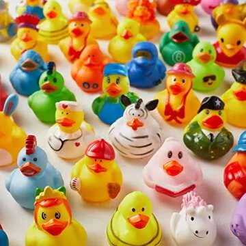 ValenLyra 100 Pack Rubber Duck for Jeeps Ducking - 2" Bulk Floater Duck for Kids - Baby Bath Toy Assortment with Bag - Party Favors, Bath Time, Birthdays, and More (100 Varieties)