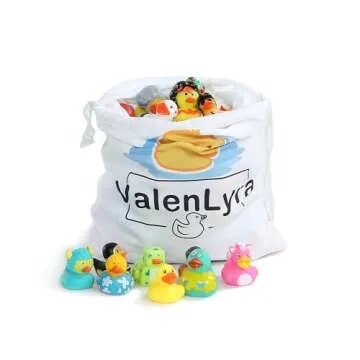 ValenLyra 100 Pack Rubber Duck for Jeeps Ducking - 2" Bulk Floater Duck for Kids - Baby Bath Toy Assortment with Bag - Party Favors, Bath Time, Birthdays, and More (100 Varieties)
