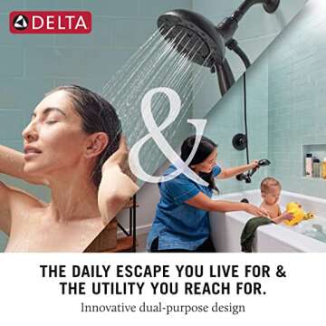 Delta Faucet 5-Spray In2ition 2-in-1 Dual Shower Head with HandHeld Spray, Chrome Hand Held Shower Head with Hose, Handheld Shower Heads, 2.5 GPM Shower Head, Chrome 58569-25-PK