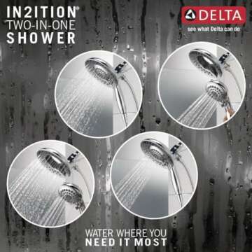 Delta Faucet 5-Spray In2ition 2-in-1 Dual Shower Head with HandHeld Spray, Chrome Hand Held Shower Head with Hose, Handheld Shower Heads, 2.5 GPM Shower Head, Chrome 58569-25-PK