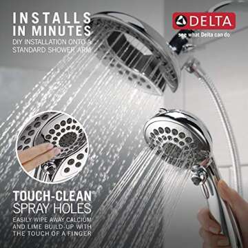 Delta Faucet 5-Spray In2ition 2-in-1 Dual Shower Head with HandHeld Spray, Chrome Hand Held Shower Head with Hose, Handheld Shower Heads, 2.5 GPM Shower Head, Chrome 58569-25-PK