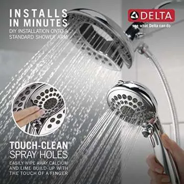 Delta Faucet 5-Spray In2ition 2-in-1 Dual Shower Head with HandHeld Spray, Chrome Hand Held Shower Head with Hose, Handheld Shower Heads, 2.5 GPM Shower Head, Chrome 58569-25-PK