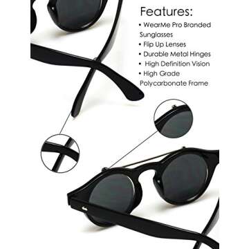 WearMe Pro Flip up Cyber Steammpunk Round Circle Retro Sunglasses