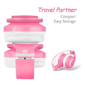 Kids Wireless Bluetooth headphones Volume Limited 85db/110db Stereo Sound Over-Ear Foldable Lightweight Children headphones with Mic SD Card Slot up to 16 hours play time for Boys Girls Adults (Pink)