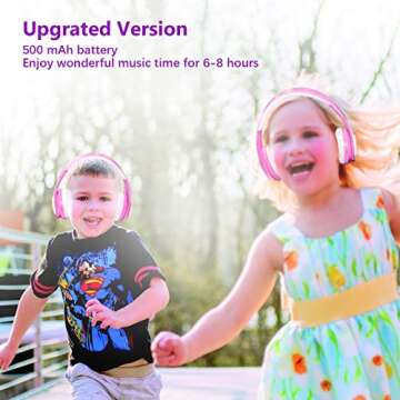 Kids Wireless Bluetooth headphones Volume Limited 85db/110db Stereo Sound Over-Ear Foldable Lightweight Children headphones with Mic SD Card Slot up to 16 hours play time for Boys Girls Adults (Pink)