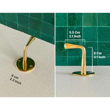 Set of 2 Unlacquered Brass Wall Hooks, Heavy Duty Brass Hooks for Doors and Bathrooms, Utility Vintage Brass Coat Hanger, Decorative Hooks for Coats, Wall Mounted Brass Hooks for Hanging Towels & Bags