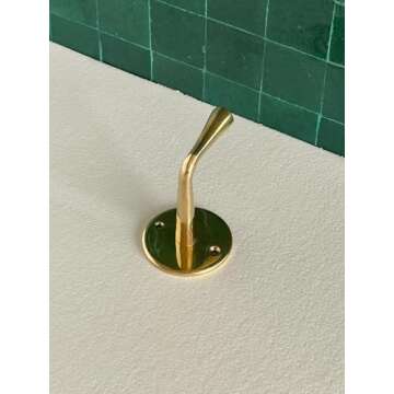 Set of 2 Unlacquered Brass Wall Hooks, Heavy Duty Brass Hooks for Doors and Bathrooms, Utility Vintage Brass Coat Hanger, Decorative Hooks for Coats, Wall Mounted Brass Hooks for Hanging Towels & Bags