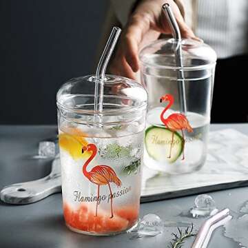 ALINK 8-Pack Clear Glass Smoothie Straws, 10mm Wide 10" + 9" Long Reusable Drinking Straws with 2 Cleaning Brush