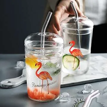 ALINK 8-Pack Clear Glass Smoothie Straws, 10mm Wide 10" + 9" Long Reusable Drinking Straws with 2 Cleaning Brush