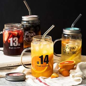 ALINK 8-Pack Clear Glass Smoothie Straws, 10mm Wide 10" + 9" Long Reusable Drinking Straws with 2 Cleaning Brush