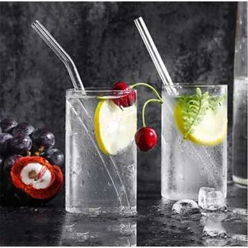 ALINK 8-Pack Clear Glass Smoothie Straws, 10mm Wide 10" + 9" Long Reusable Drinking Straws with 2 Cleaning Brush