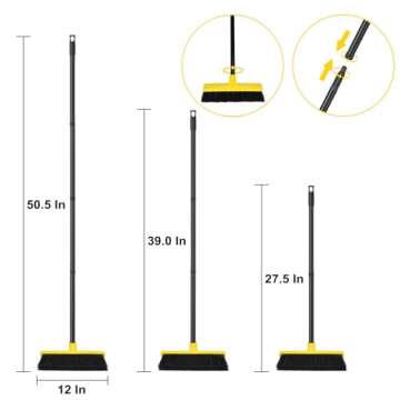Push Broom Outdoor Indoor Broom 12" Wide,50" Long Handle with Stiff Bristles for Cleaning Scrubbing Deck Driveway Yard Patio Wood Stone Tile Floor