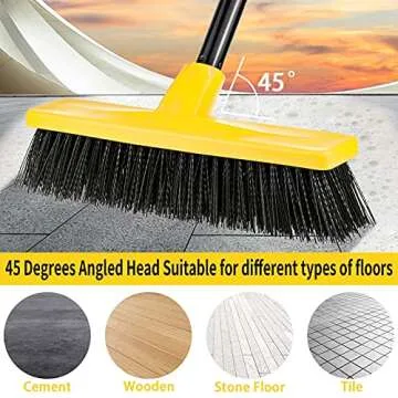 Durable 12" Cleaning Broom with Adjustable 50" Handle