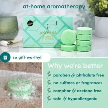 Anovina 6XL Eucalyptus Shower Steamers with Menthol – Aromatherapy Gift Box Made in USA with All Natural Ingredients. Self-Care Shower Bombs & Valentine's Gift for Women & Men!