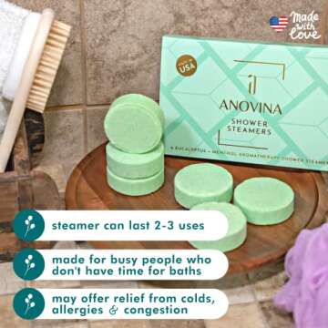 Anovina 6XL Eucalyptus Shower Steamers with Menthol – Aromatherapy Gift Box Made in USA with All Natural Ingredients. Self-Care Shower Bombs & Valentine's Gift for Women & Men!
