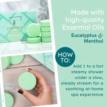 Anovina 6XL Eucalyptus Shower Steamers with Menthol – Aromatherapy Gift Box Made in USA with All Natural Ingredients. Self-Care Shower Bombs & Valentine's Gift for Women & Men!