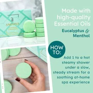 Anovina 6XL Eucalyptus Shower Steamers with Menthol – Aromatherapy Gift Box Made in USA with All Natural Ingredients. Self-Care Shower Bombs & Valentine's Gift for Women & Men!