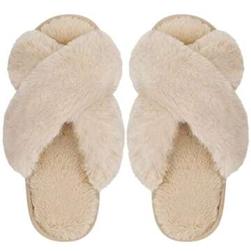 DOIOWN Women's Fuzzy Slippers Memory Foam Cute House Slippers Plush Fluffy Furry Open Toe Home Shoes...