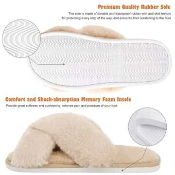 DOIOWN Women's Fuzzy Slippers Memory Foam Cute House Slippers Plush Fluffy Furry Open Toe Home Shoes Bridal Bridesmaid Gifts for Wedding (Tan,Size 9-10)