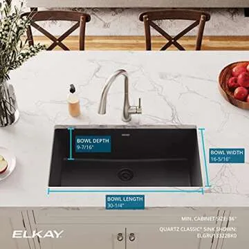 Elkay Black Quartz Single Bowl Undermount Sink
