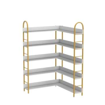 Stylish 5-Tier Gold L-Shaped Corner Bookshelf