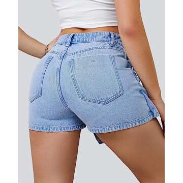 Flvsun Denim Shorts Women Casual High Waisted Solid Button Up Asymmetrical Denim Jean Skort Skirt Mi...