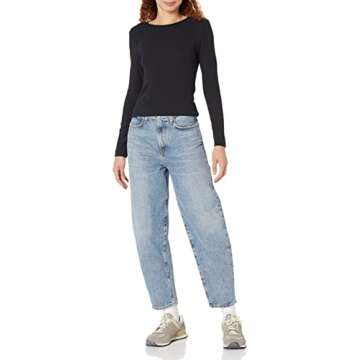 Amazon Essentials Women's Slim-Fit Long Sleeve Rib Knit Crew Neck Top (Available in Plus Size), Pack of 2