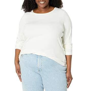 Amazon Essentials Women's Slim-Fit Long Sleeve Rib Knit Crew Neck Top (Available in Plus Size), Pack of 2