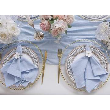 JINVASE Dinner Cloth Napkins Bulk,100% Soft Cotton Linen Napkins,Washable Napkins with Hemmed Edges for Weddings Decorations,Family Event Parties,16”*16”,(Set of 12, Pale Blue)