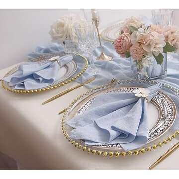 JINVASE Dinner Cloth Napkins Bulk,100% Soft Cotton Linen Napkins,Washable Napkins with Hemmed Edges for Weddings Decorations,Family Event Parties,16”*16”,(Set of 12, Pale Blue)