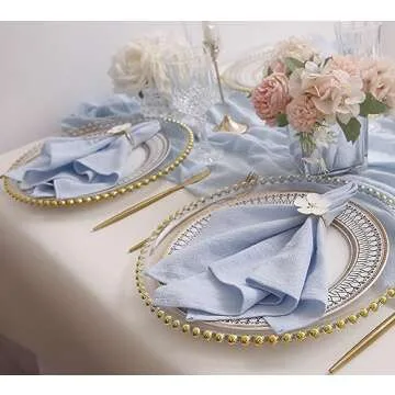 JINVASE Dinner Cloth Napkins Bulk,100% Soft Cotton Linen Napkins,Washable Napkins with Hemmed Edges for Weddings Decorations,Family Event Parties,16”*16”,(Set of 12, Pale Blue)