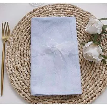 JINVASE Dinner Cloth Napkins Bulk,100% Soft Cotton Linen Napkins,Washable Napkins with Hemmed Edges for Weddings Decorations,Family Event Parties,16”*16”,(Set of 12, Pale Blue)