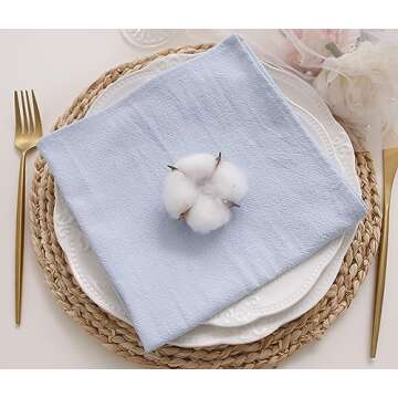 JINVASE Dinner Cloth Napkins Bulk,100% Soft Cotton Linen Napkins,Washable Napkins with Hemmed Edges for Weddings Decorations,Family Event Parties,16”*16”,(Set of 12, Pale Blue)
