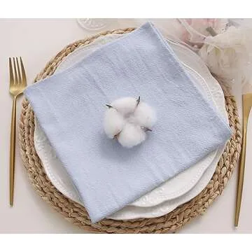 JINVASE Dinner Cloth Napkins Bulk,100% Soft Cotton Linen Napkins,Washable Napkins with Hemmed Edges for Weddings Decorations,Family Event Parties,16”*16”,(Set of 12, Pale Blue)