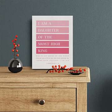 Pink Bible Verse Canvas Print Decor I am a Daughter of the Most High King 2 Corinthians 6 : 18 Wall ...