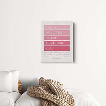 Pink Bible Verse Canvas Print Decor I am a Daughter of the Most High King 2 Corinthians 6 : 18 Wall Painting Posters Artwork 12”X15” Modern Home Decoration (Framed)…