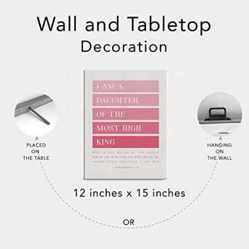 Pink Bible Verse Canvas Print Decor I am a Daughter of the Most High King 2 Corinthians 6 : 18 Wall Painting Posters Artwork 12”X15” Modern Home Decoration (Framed)…