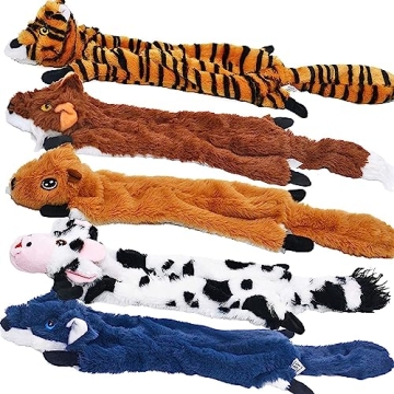 SHARLOVY Dog Squeaky Toys 5 Pack - Durable No Stuffing Plush Toys for Dogs