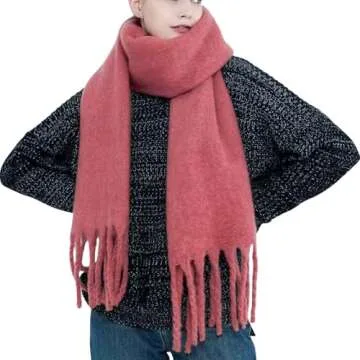 SUNDSGT Big Scarf Coloured Checked Oversized Scarf Tassel Soft Fall Winter Thick Scarf Warm Shawl Women (Dark Watermelon Red)