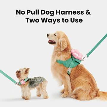 VETRESKA Dog Harness and Leash with Collar Set, No Pull Flower Pet Vest Harness, Adjustable Easy Control Dog Vest for Small Medium Large Dog-L
