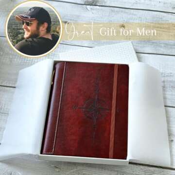 SETTINI® Lined Journal - Compass Journal for Writing Gift Set - Hardcover Vegan Leather, Includes L...