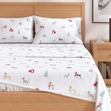 Great Bay Home Christmas Flannel Sheet Set Full Size - 100% Turkish Cotton, Double-Brushed, Winter B...