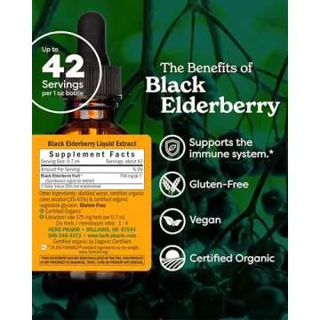 Herb Pharm Certified Organic Black Elderberry Liquid Extract for Immune System Support, Organic Cane Alcohol, 1 Oz