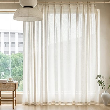 MAIHER Extra Wide Curtains Pinch Pleated, Light Filtering Faux Linen Texture Semi Sheer Curtains 96 ...