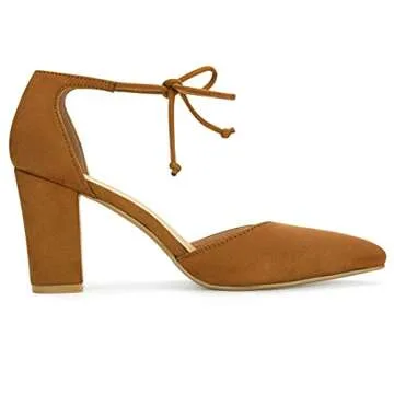 Allegra K Ankle Tie Chunky Heel Pointed Toe Pumps