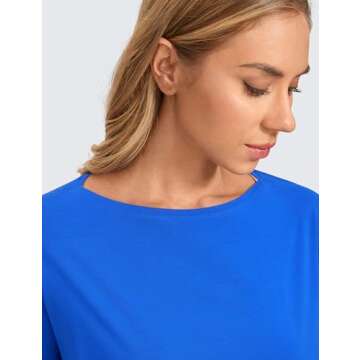 CRZ YOGA Pima Cotton Long Sleeve Workout Shirts for Women Loose Fit Athletic Yoga T-Shirts Casual Boat Neck Fall Tops Strong Blue Small